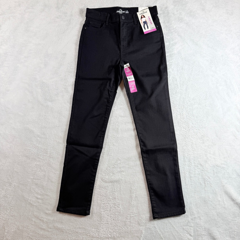 Jordache Girls High Rise Skinny Jeans 12 Black‎ Stretch Adjustable Waist NWT